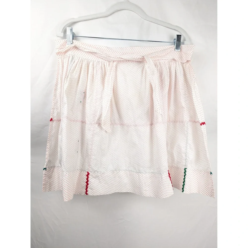 Vintage Handmade Floral Polka‎ Dot Half Apron Red Cottagecore Rickrack Prairie